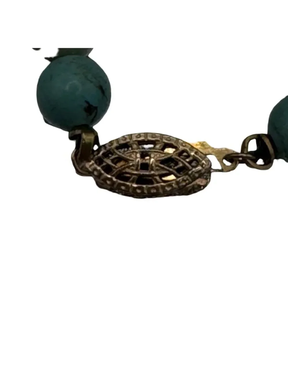 Amazonite Beaded Necklace Turquoise Color Beaded 14k Gold Accents & Clasp 30" - Picture 4 of 9